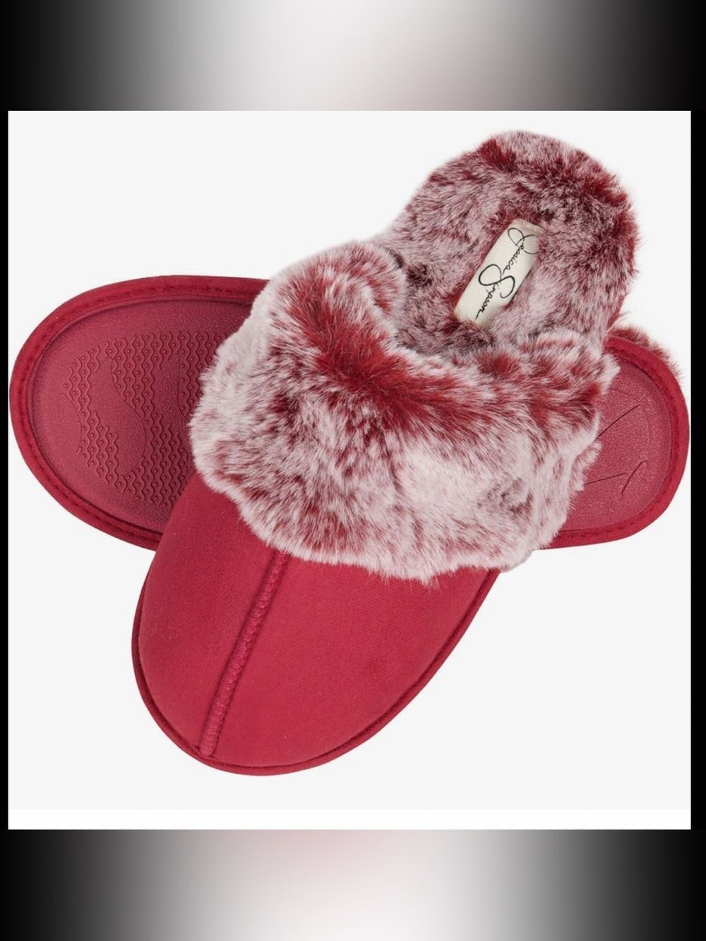 JessicaβSimpson Red Faux-Fur Slide Slippers